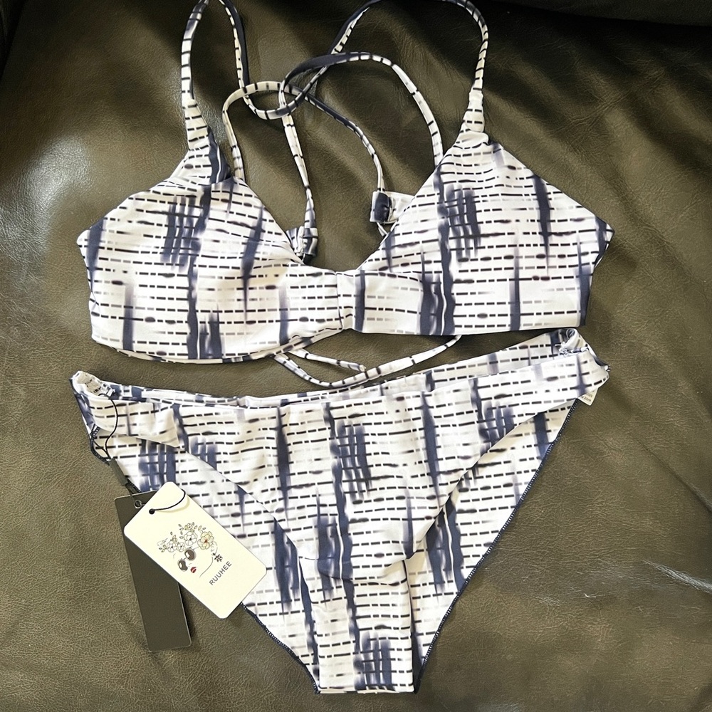 NWT Navy Abstract Bikini Swimsuit - Picture 3 of 5